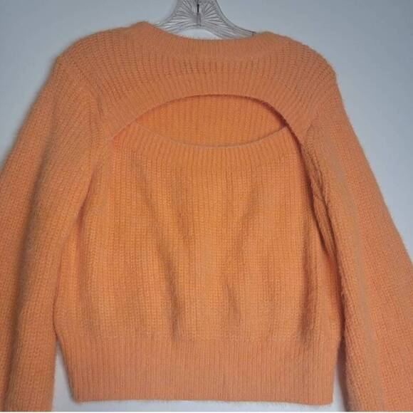4SI3NNA Orange Fuzzy Cut Out Sweater Knit Long Sleeve Pullover - Picture 3 of 8